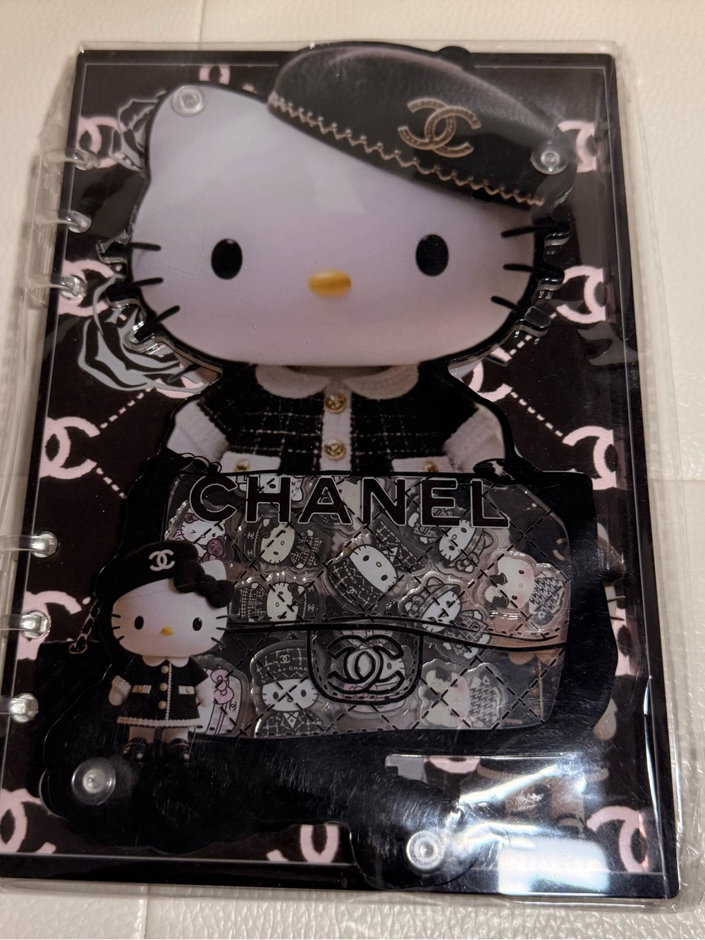 CHANEL Black Pink Hello Kitty Acrylic Notebook Cover